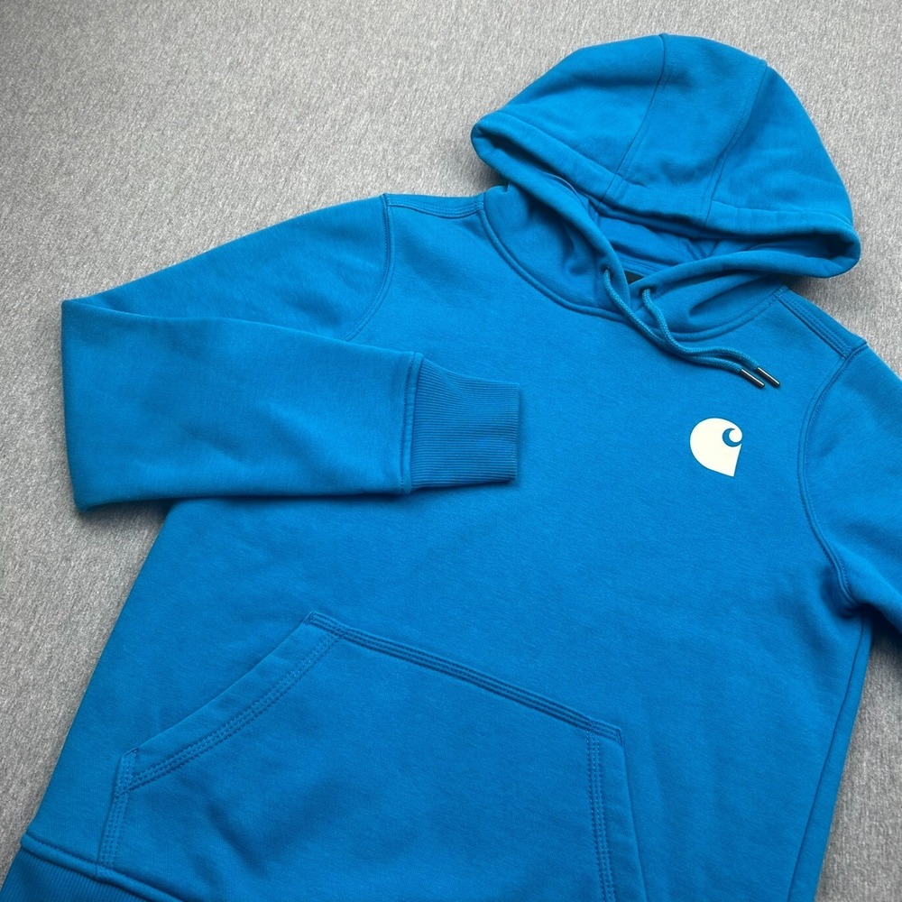 Carhartt Relaxed Fit Hoodie Sweatshirt Womens XS (0-2) Blue Spellout Logo